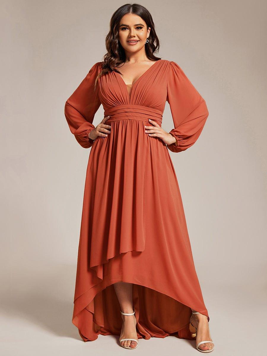 Robe d'invit¨¦ de mariage trap¨¨ze en mousseline fluide ¨¤ encolure ronde et longueur au genou #farbe_Gebrannte Orange