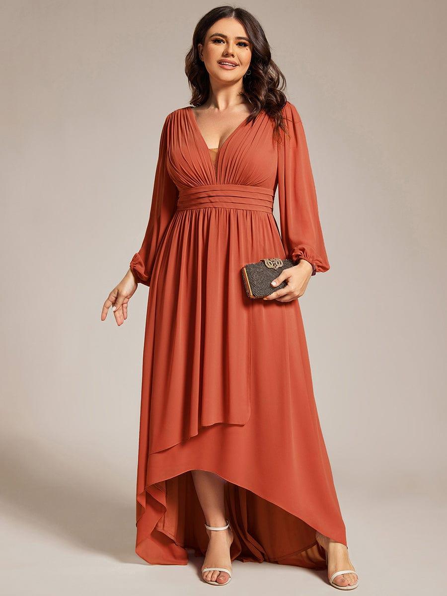 Robe d'invit¨¦ de mariage trap¨¨ze en mousseline fluide ¨¤ encolure ronde et longueur au genou #farbe_Gebrannte Orange
