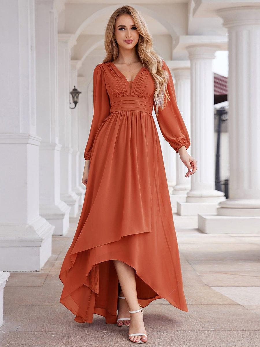 Robe d'invit¨¦ de mariage trap¨¨ze en mousseline fluide ¨¤ encolure ronde et longueur au genou #farbe_Gebrannte Orange