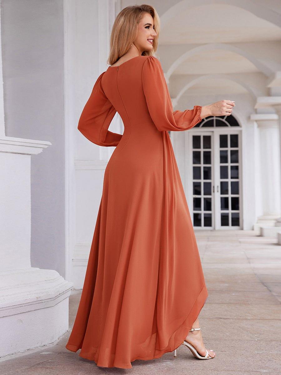 Robe d'invit¨¦ de mariage trap¨¨ze en mousseline fluide ¨¤ encolure ronde et longueur au genou #farbe_Gebrannte Orange