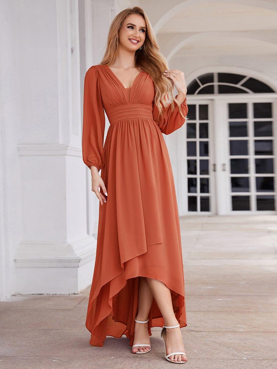 Robe d'invit¨¦ de mariage trap¨¨ze en mousseline fluide ¨¤ encolure ronde et longueur au genou #farbe_Gebrannte Orange