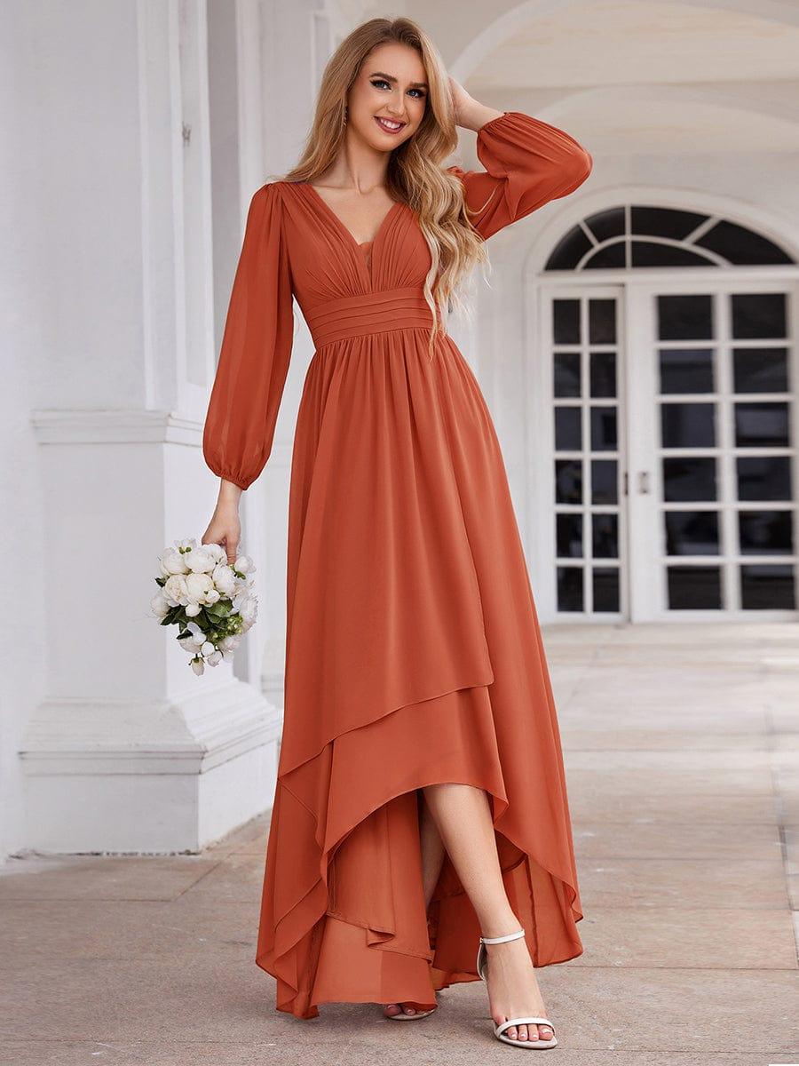 Robe d'invit¨¦ de mariage trap¨¨ze en mousseline fluide ¨¤ encolure ronde et longueur au genou #farbe_Gebrannte Orange