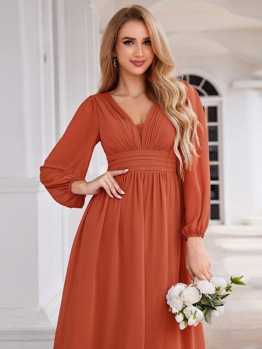 Robe d'invit¨¦ de mariage trap¨¨ze en mousseline fluide ¨¤ encolure ronde et longueur au genou #farbe_Gebrannte Orange