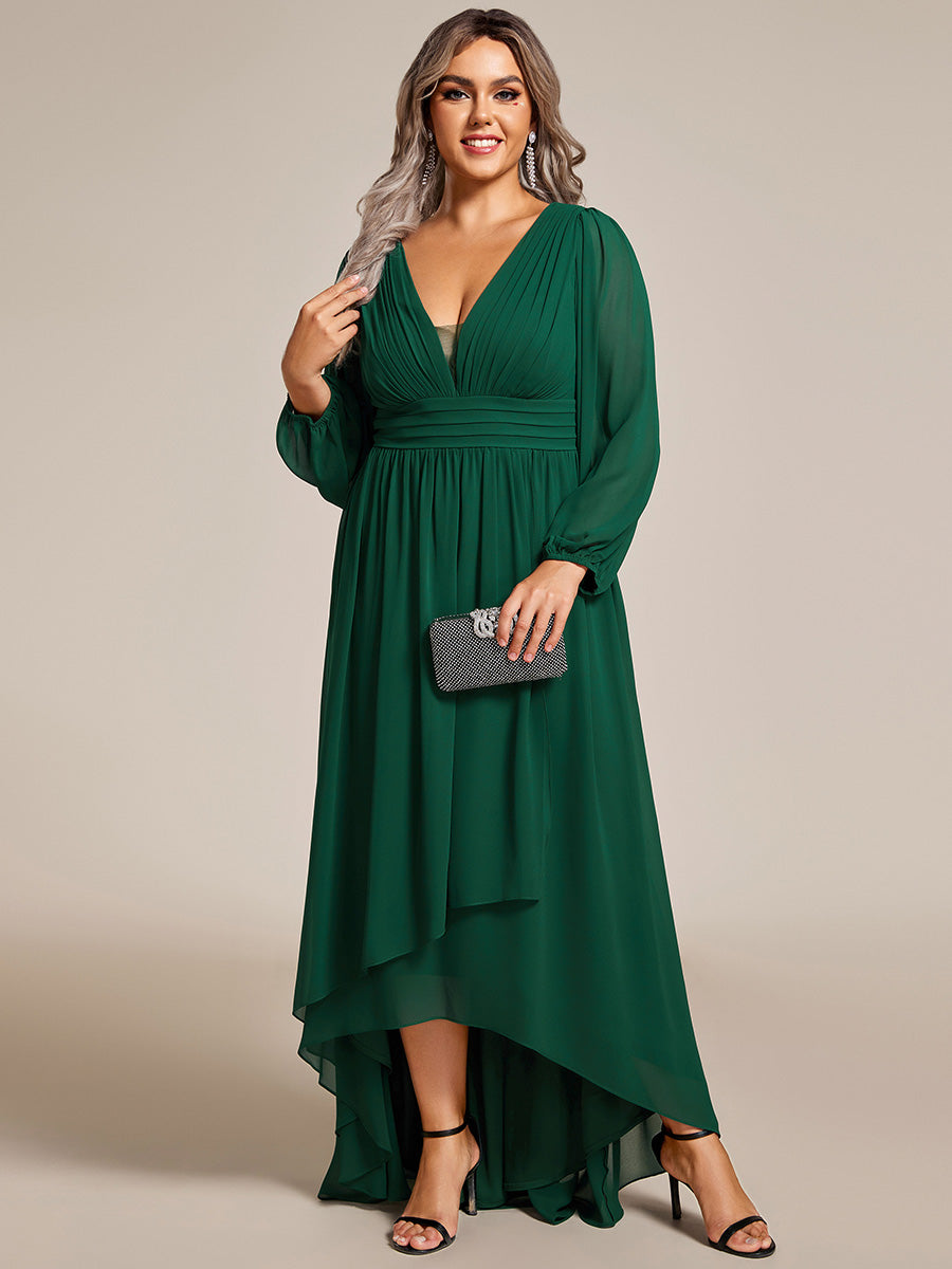 Robe d'invit¡§| de mariage trap¡§¡§ze en mousseline fluide ¡§¡è encolure ronde et longueur au genou #farbe_Dunkelgrün