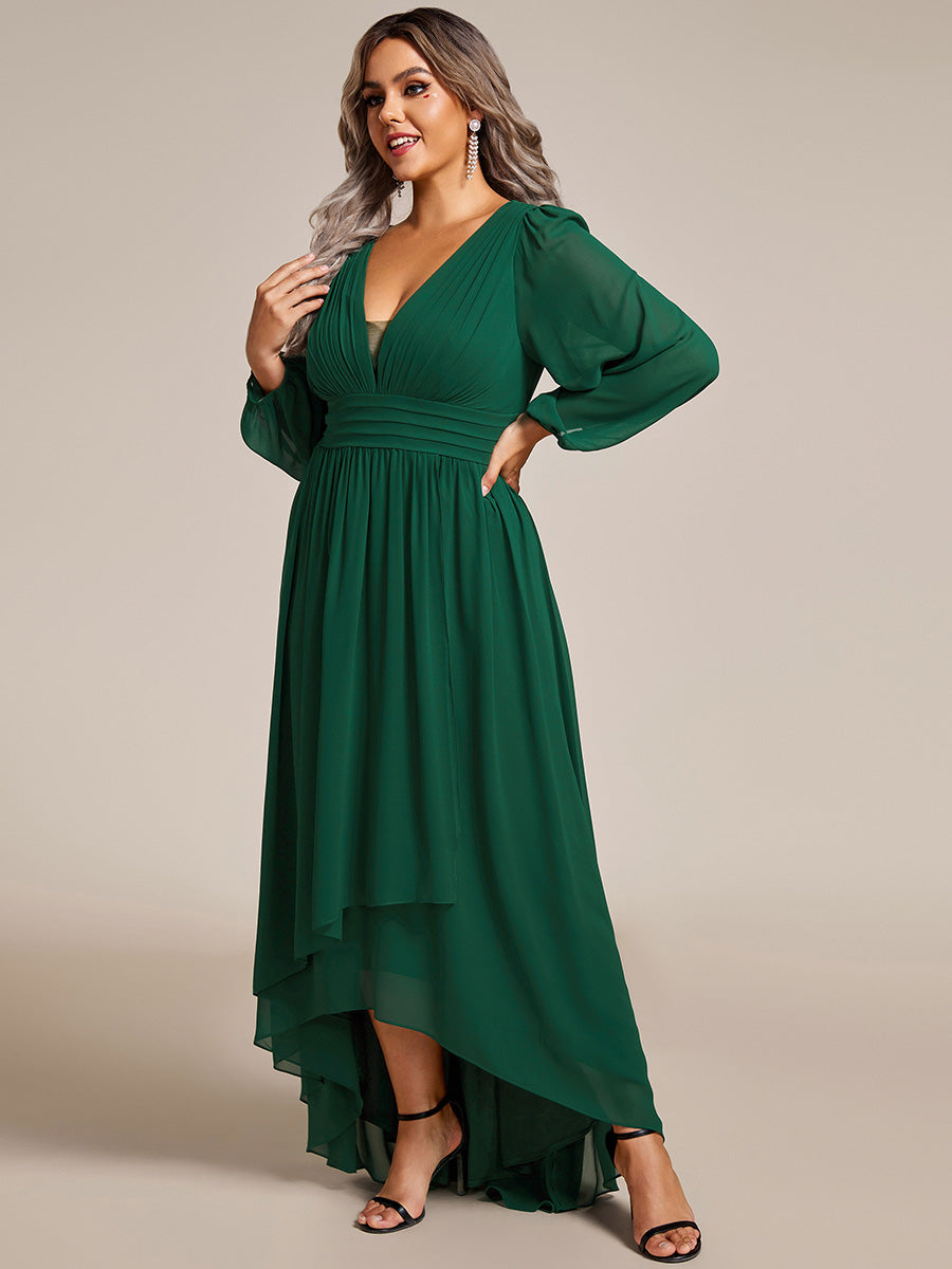 Robe d'invit¡§| de mariage trap¡§¡§ze en mousseline fluide ¡§¡è encolure ronde et longueur au genou #farbe_Dunkelgrün