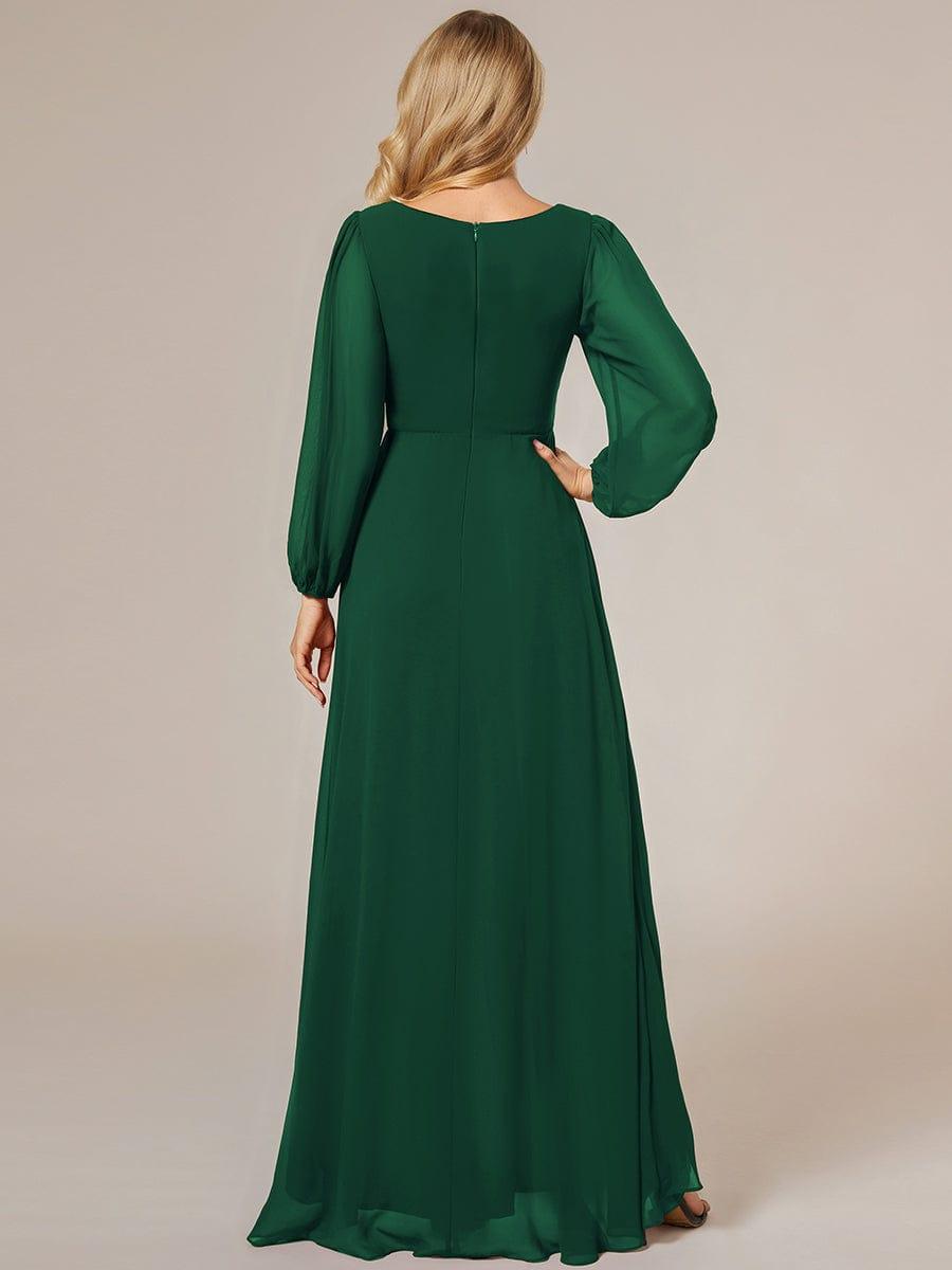 Robe d'invit¨¦ de mariage trap¨¨ze en mousseline fluide ¨¤ encolure ronde et longueur au genou #farbe_Dunkel Gruen