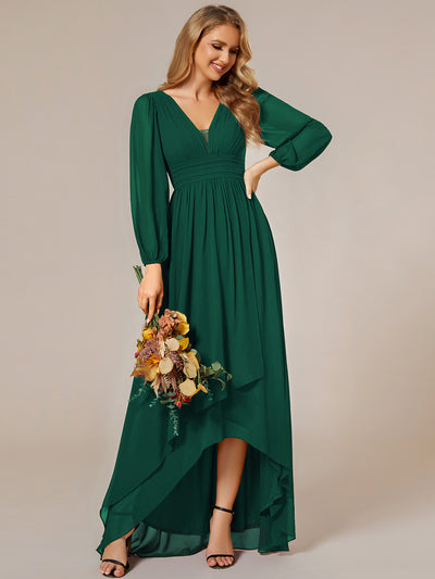 Robe d'invit¡§| de mariage trap¡§¡§ze en mousseline fluide ¡§¡è encolure ronde et longueur au genou #farbe_Dunkelgrün