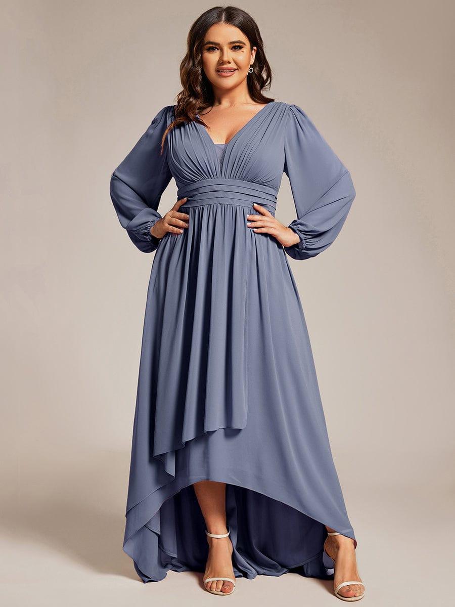 Robe d'invit¨¦ de mariage trap¨¨ze en mousseline fluide ¨¤ encolure ronde et longueur au genou #farbe_Dusty Navy