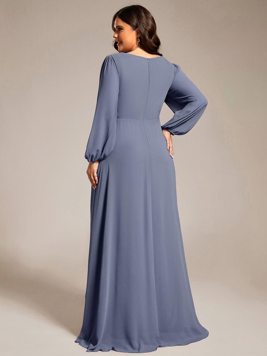 Robe d'invit¨¦ de mariage trap¨¨ze en mousseline fluide ¨¤ encolure ronde et longueur au genou #farbe_Dusty Navy