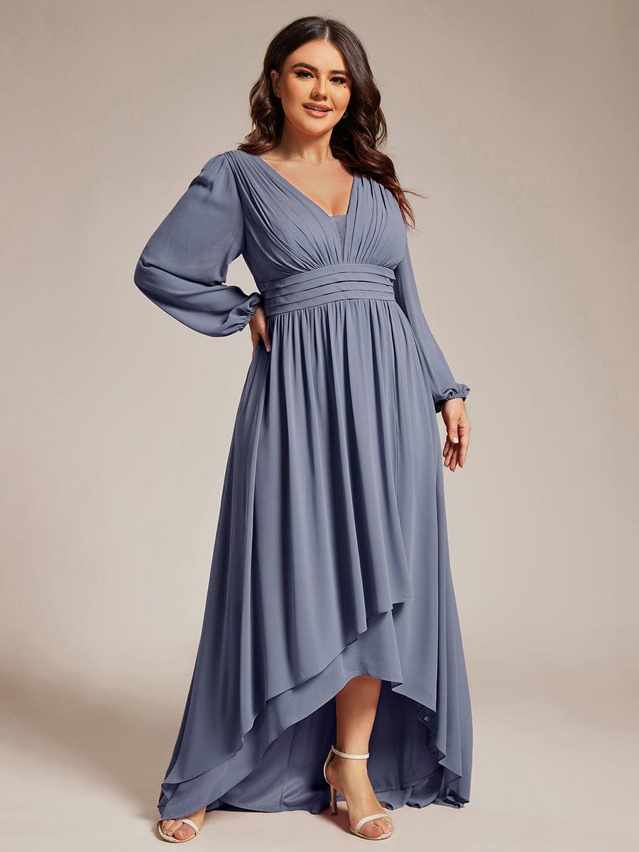 Robe d'invit¨¦ de mariage trap¨¨ze en mousseline fluide ¨¤ encolure ronde et longueur au genou #farbe_Dusty Navy