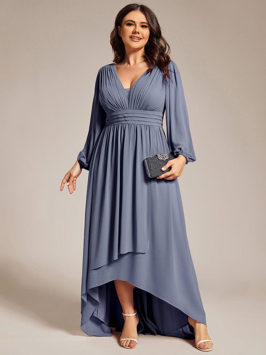 Robe d'invit¨¦ de mariage trap¨¨ze en mousseline fluide ¨¤ encolure ronde et longueur au genou #farbe_Dusty Navy