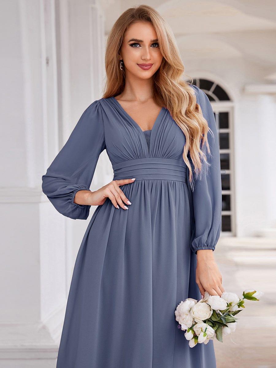 Robe d'invit¨¦ de mariage trap¨¨ze en mousseline fluide ¨¤ encolure ronde et longueur au genou #farbe_Dusty Navy