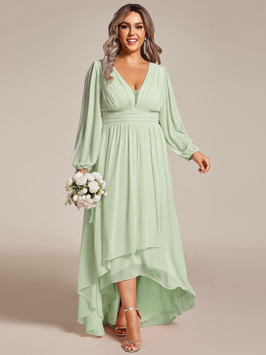 Robe d'invit¨¦ de mariage trap¨¨ze en mousseline fluide ¨¤ encolure ronde et longueur au genou #farbe_Mint Gruen