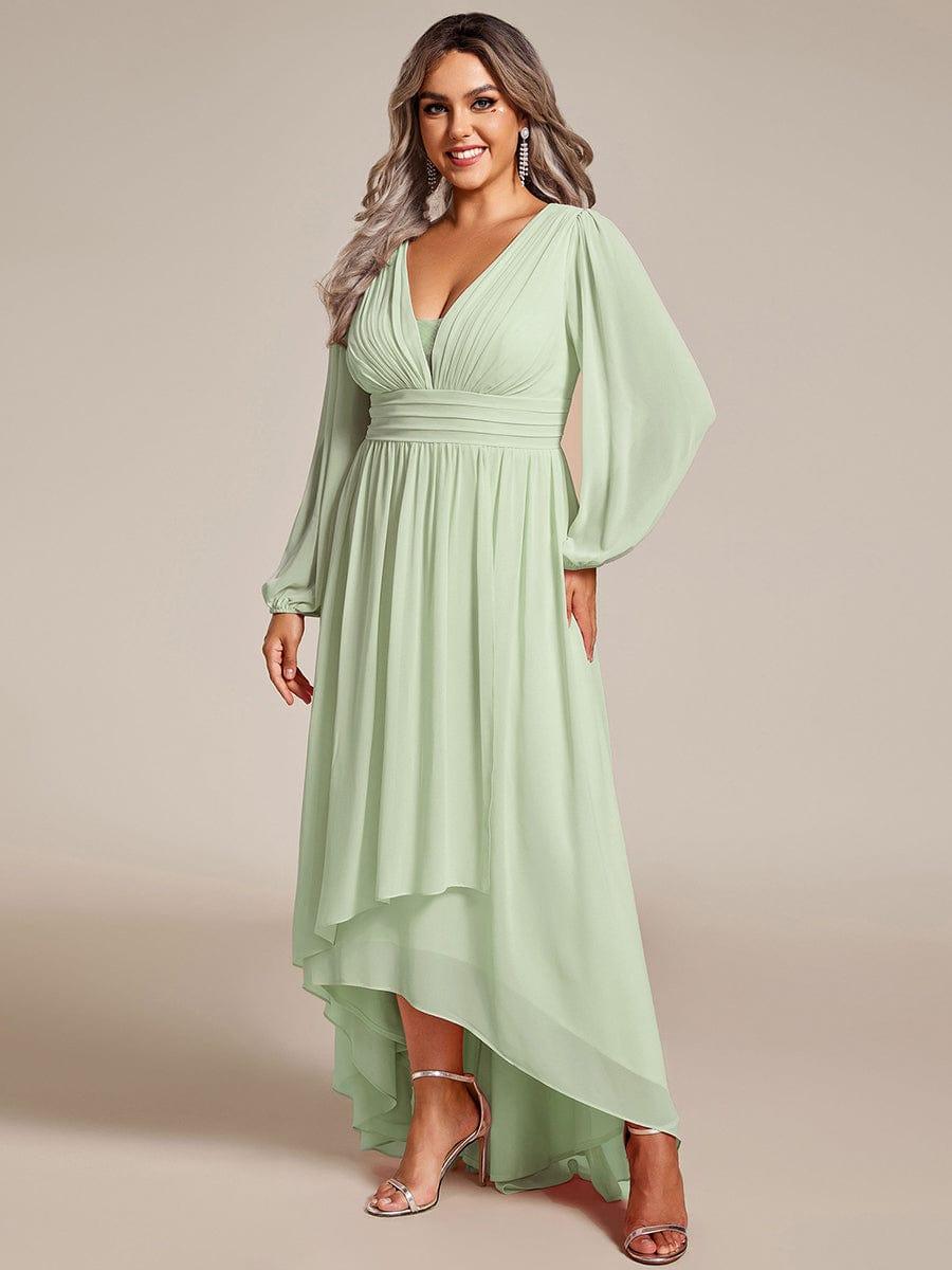 Robe d'invit¨¦ de mariage trap¨¨ze en mousseline fluide ¨¤ encolure ronde et longueur au genou #farbe_Mint Gruen