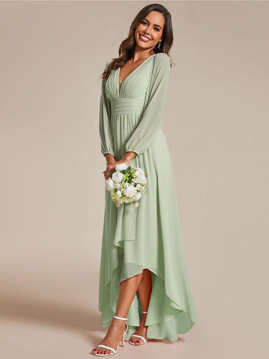 Robe d'invit¨¦ de mariage trap¨¨ze en mousseline fluide ¨¤ encolure ronde et longueur au genou #farbe_Mint Gruen