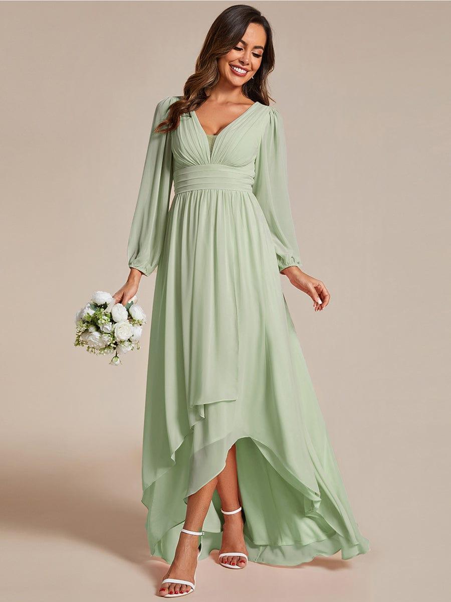 Robe d'invit¨¦ de mariage trap¨¨ze en mousseline fluide ¨¤ encolure ronde et longueur au genou #farbe_Mint Gruen