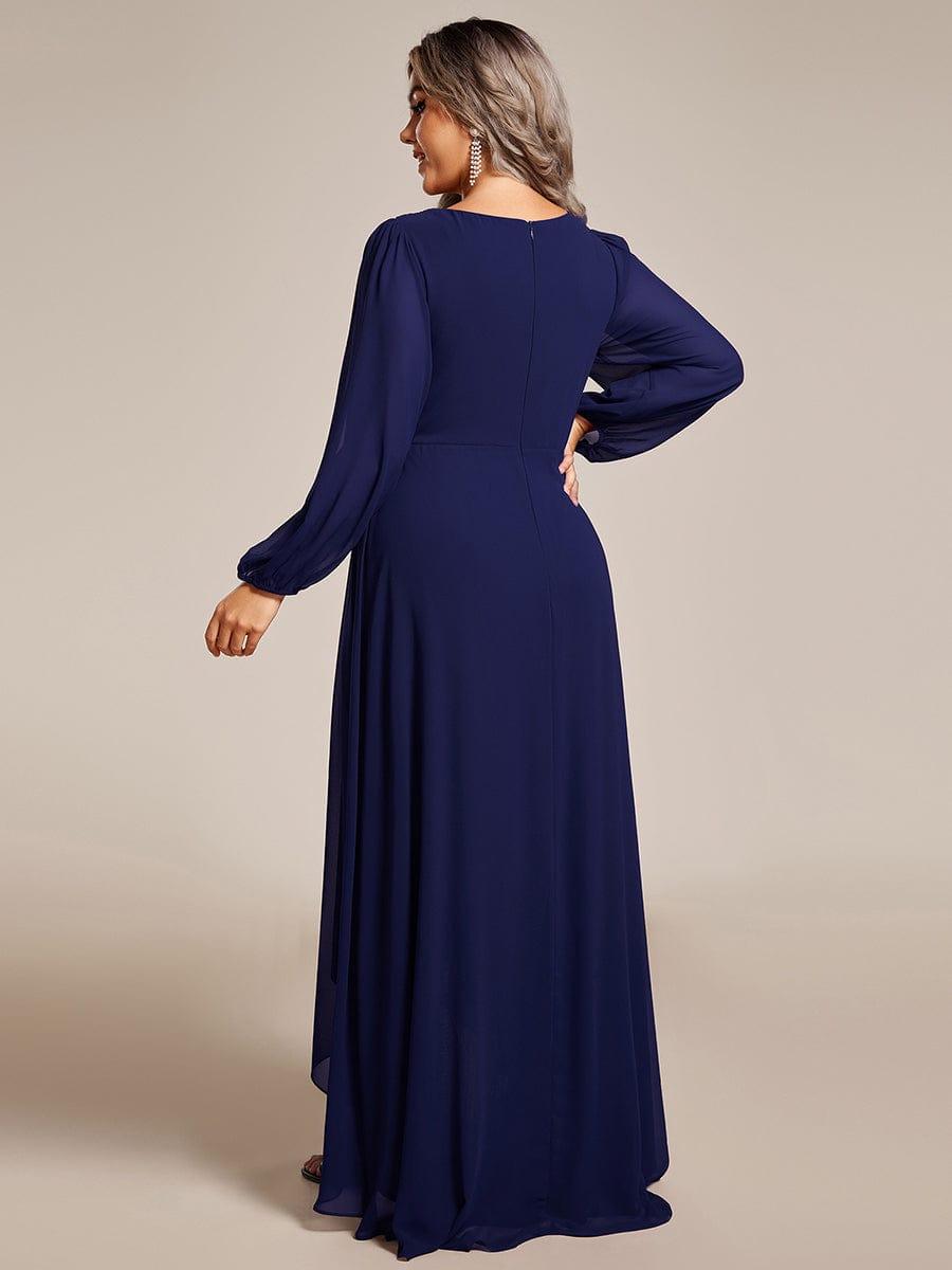 Robe d'invit¨¦ de mariage trap¨¨ze en mousseline fluide ¨¤ encolure ronde et longueur au genou #farbe_Navy Blau
