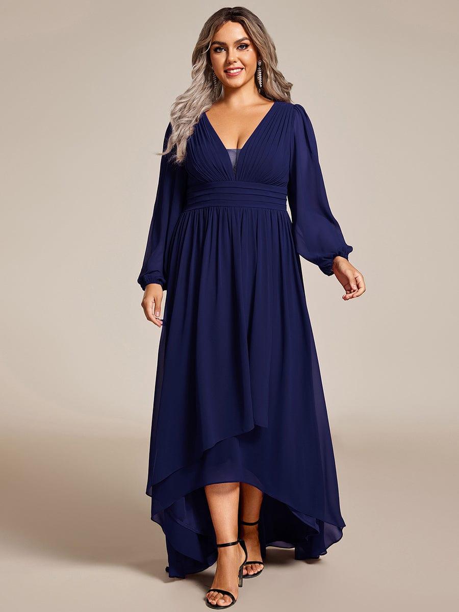 Robe d'invit¨¦ de mariage trap¨¨ze en mousseline fluide ¨¤ encolure ronde et longueur au genou #farbe_Navy Blau