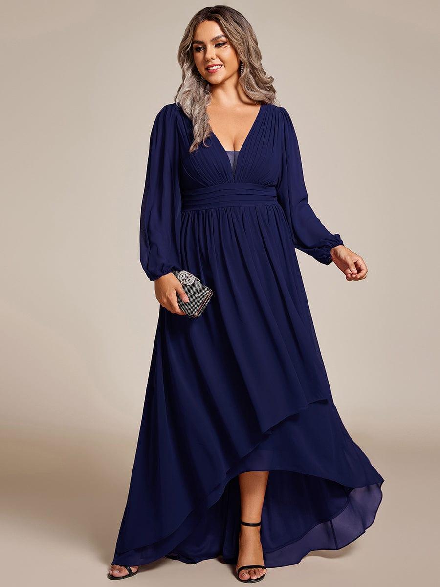 Robe d'invit¨¦ de mariage trap¨¨ze en mousseline fluide ¨¤ encolure ronde et longueur au genou #farbe_Navy Blau