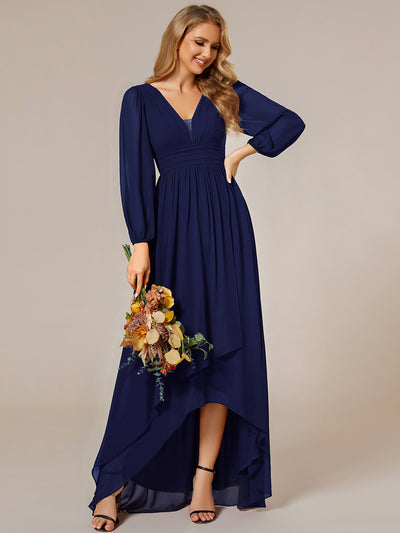 Robe d'invit¡§| de mariage trap¡§¡§ze en mousseline fluide ¡§¡è encolure ronde et longueur au genou #farbe_Marineblau