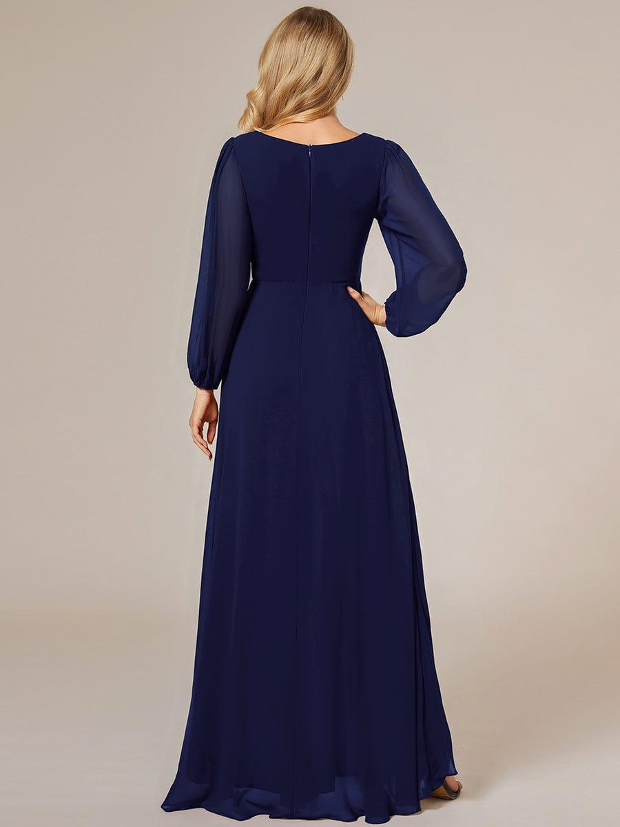 Robe d'invit¨¦ de mariage trap¨¨ze en mousseline fluide ¨¤ encolure ronde et longueur au genou #farbe_Navy Blau