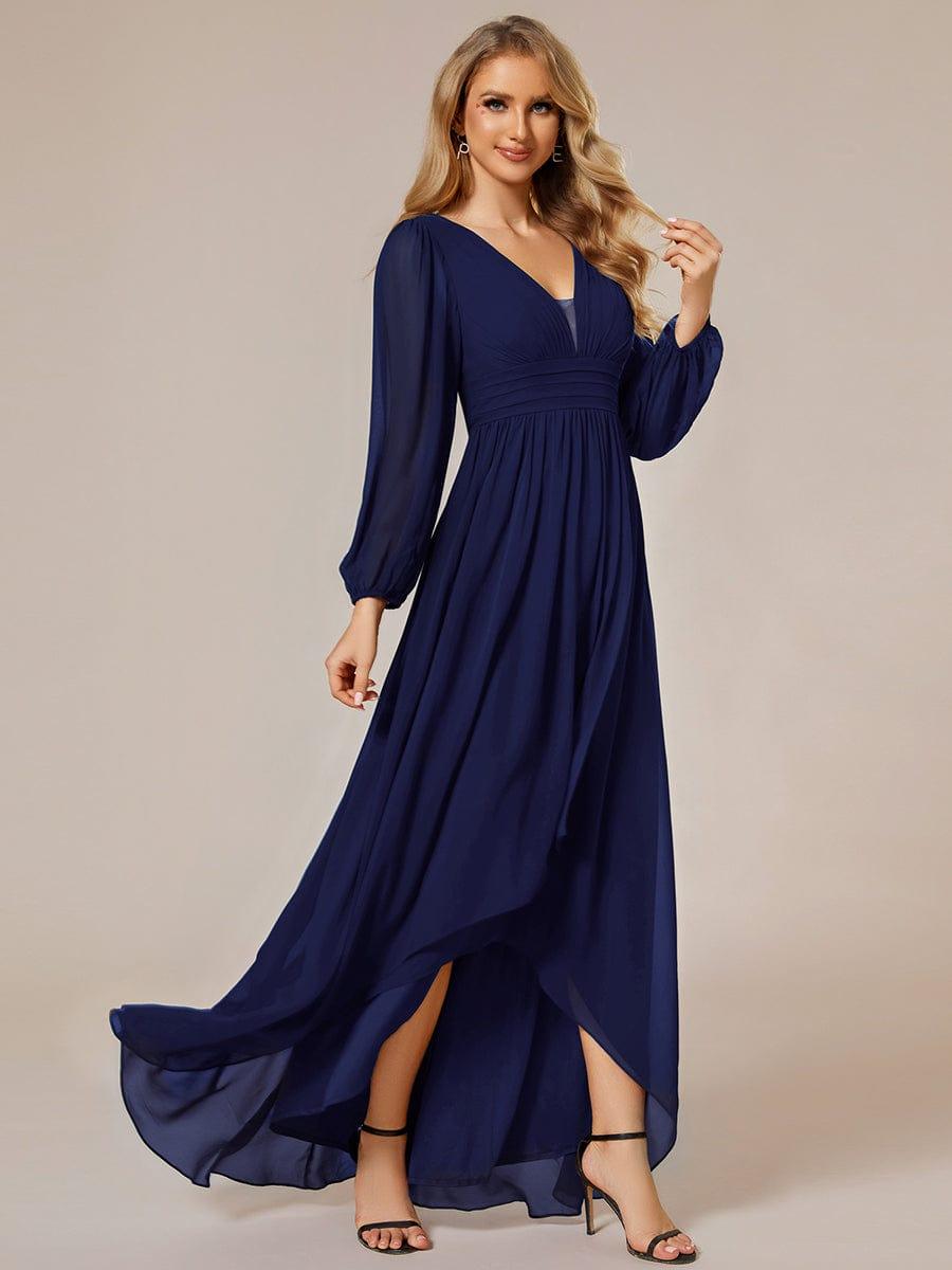 Robe d'invit¨¦ de mariage trap¨¨ze en mousseline fluide ¨¤ encolure ronde et longueur au genou #farbe_Navy Blau