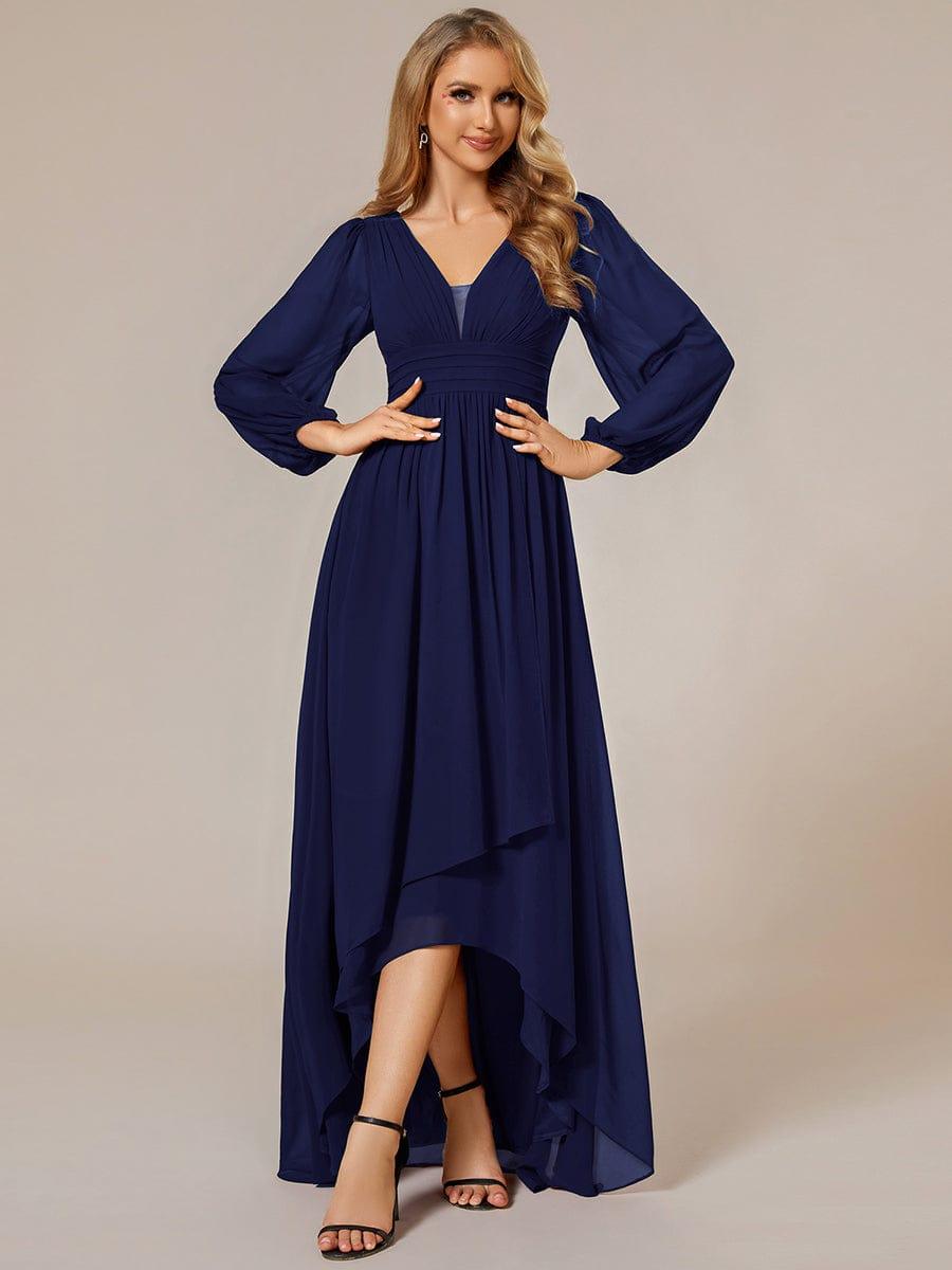 Robe d'invit¨¦ de mariage trap¨¨ze en mousseline fluide ¨¤ encolure ronde et longueur au genou #farbe_Navy Blau