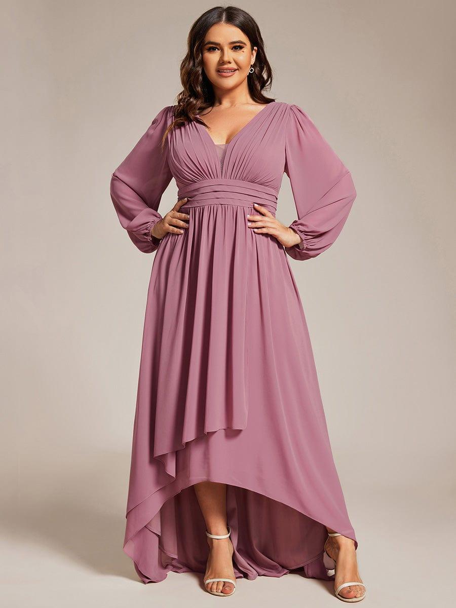 Robe d'invit¨¦ de mariage trap¨¨ze en mousseline fluide ¨¤ encolure ronde et longueur au genou #farbe_Orchid