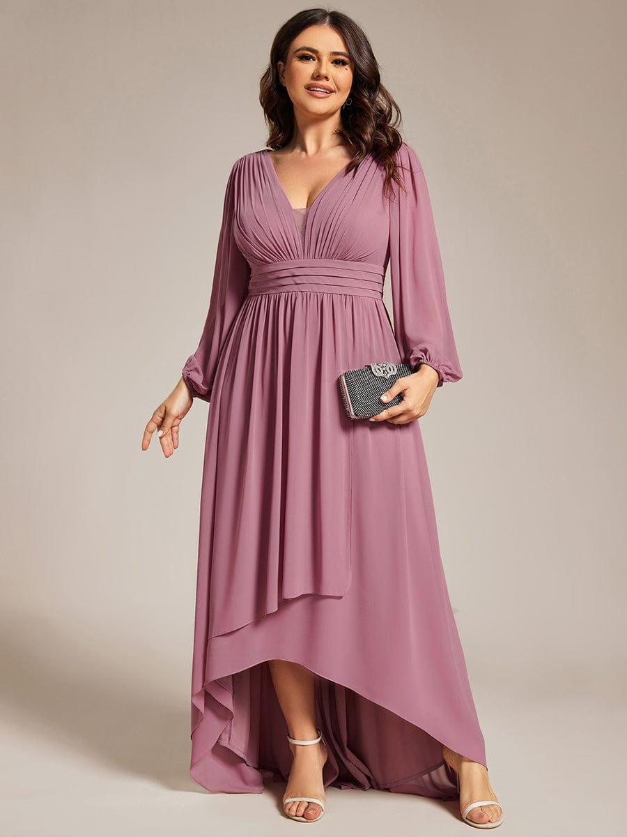 Robe d'invit¨¦ de mariage trap¨¨ze en mousseline fluide ¨¤ encolure ronde et longueur au genou #farbe_Orchid