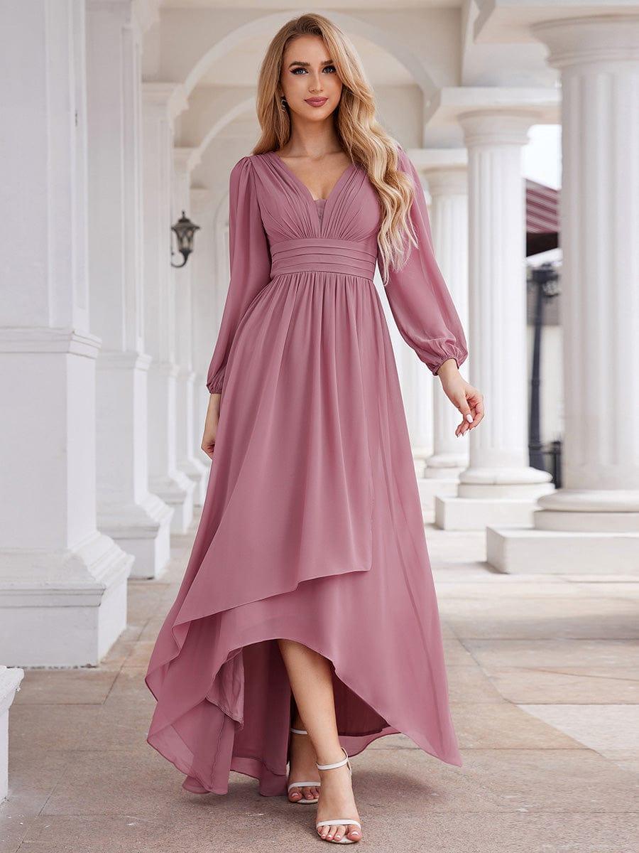 Glitzerndes A-Linien-Abendkleid mit Empire-Taille und langen Laternen?rmeln #farbe_Orchid