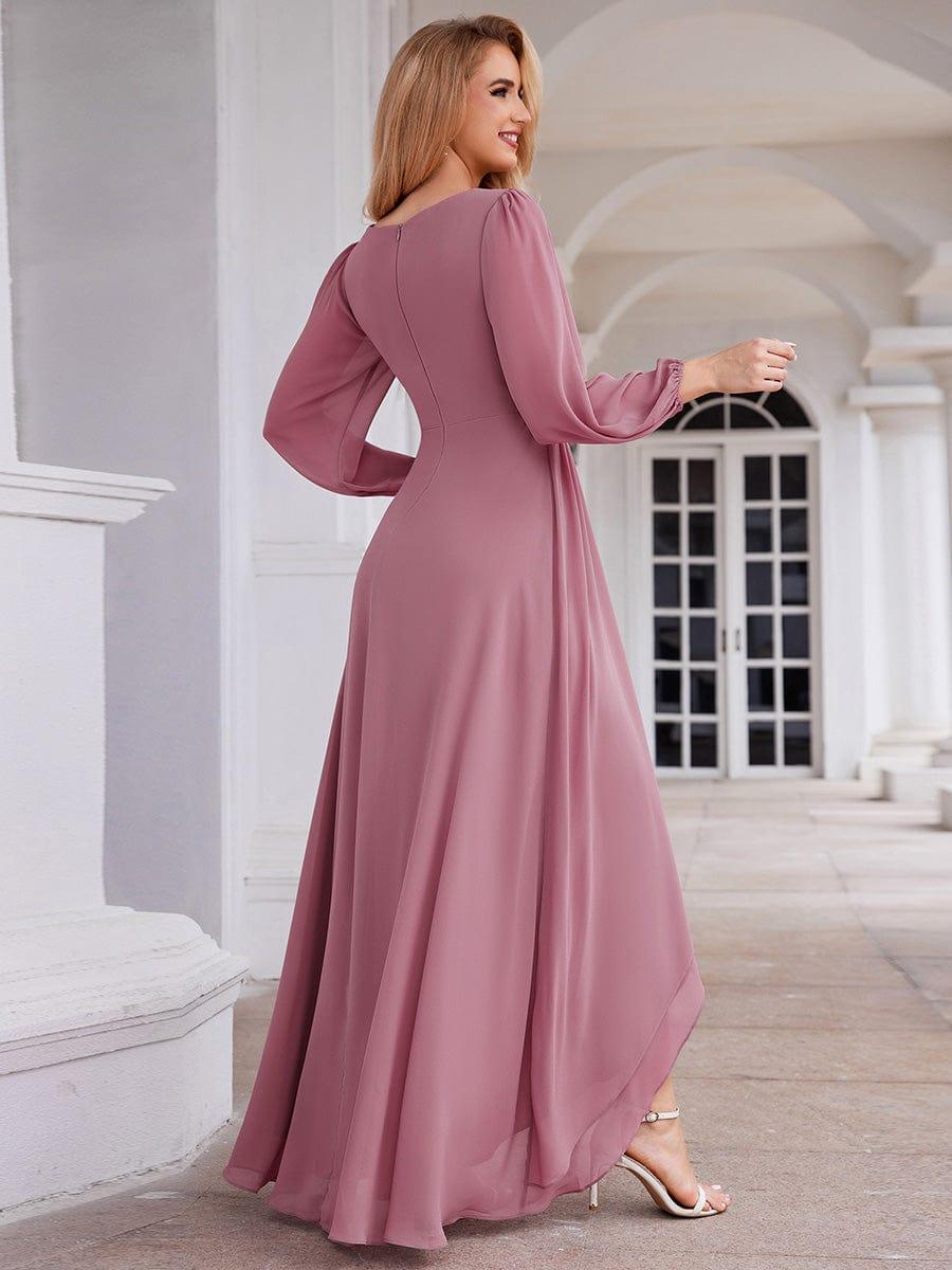 Robe d'invit¨¦ de mariage trap¨¨ze en mousseline fluide ¨¤ encolure ronde et longueur au genou #farbe_Orchid