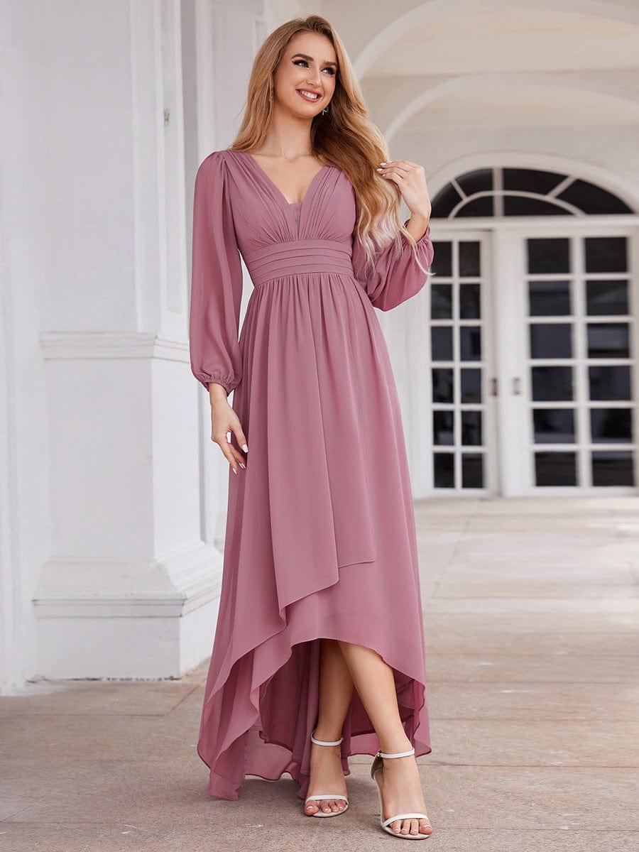 Robe d'invit¨¦ de mariage trap¨¨ze en mousseline fluide ¨¤ encolure ronde et longueur au genou #farbe_Orchid