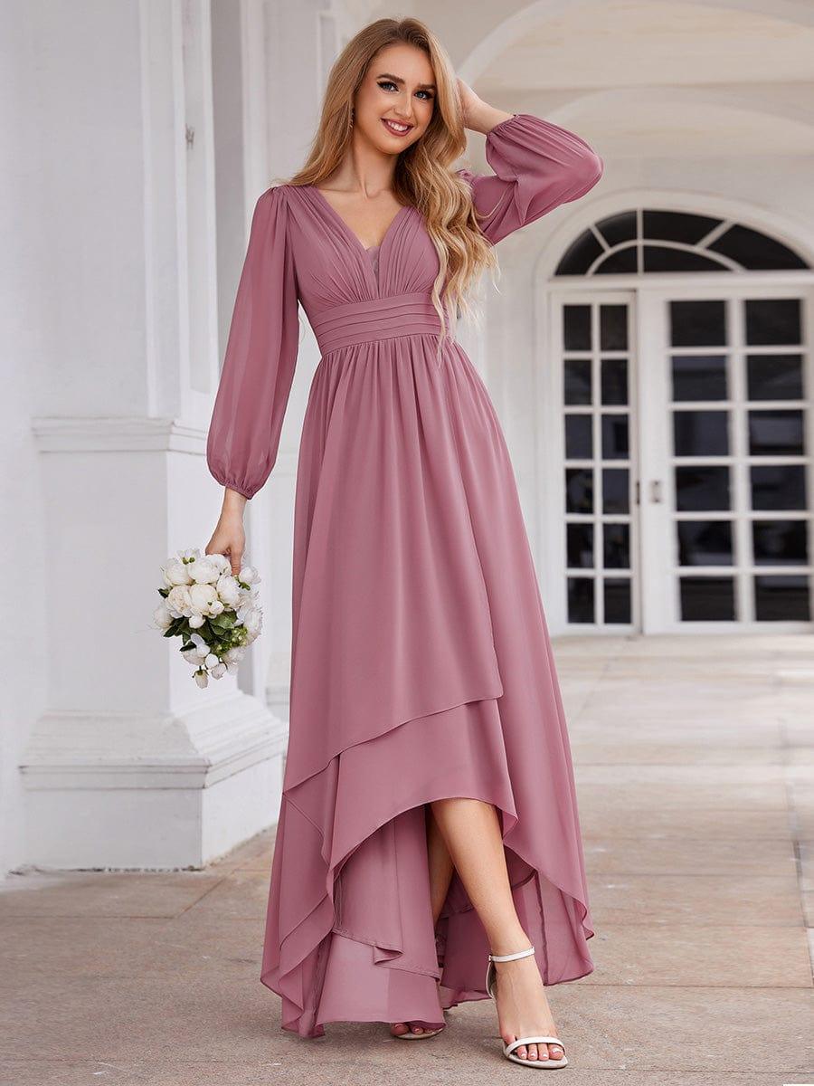 Robe d'invit¨¦ de mariage trap¨¨ze en mousseline fluide ¨¤ encolure ronde et longueur au genou #farbe_Orchid
