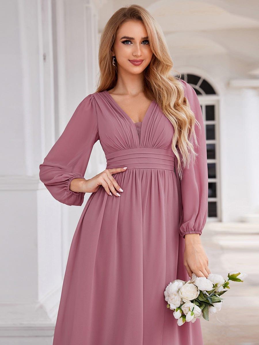 Robe d'invit¨¦ de mariage trap¨¨ze en mousseline fluide ¨¤ encolure ronde et longueur au genou #farbe_Orchid