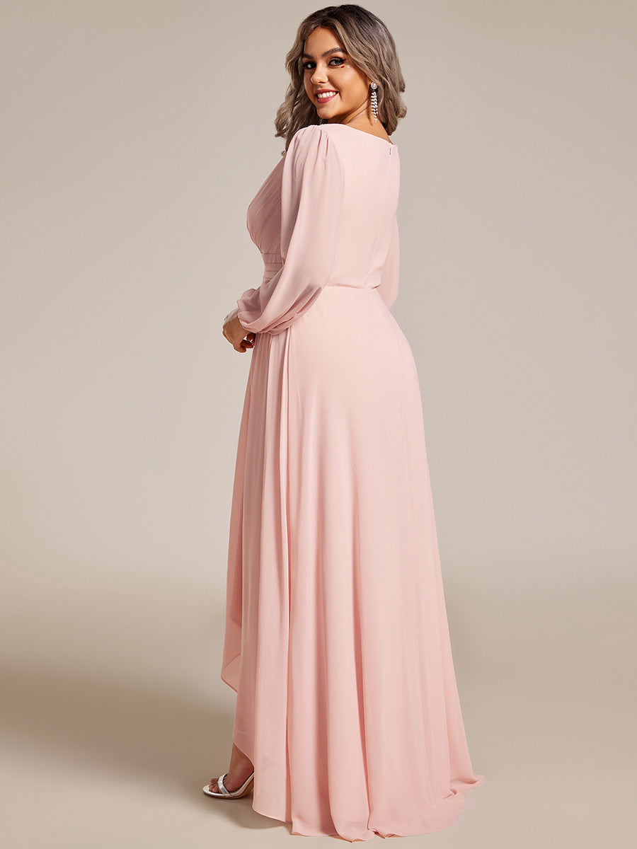 Robe d'invit¡§| de mariage trap¡§¡§ze en mousseline fluide ¡§¡è encolure ronde et longueur au genou #farbe_Pink