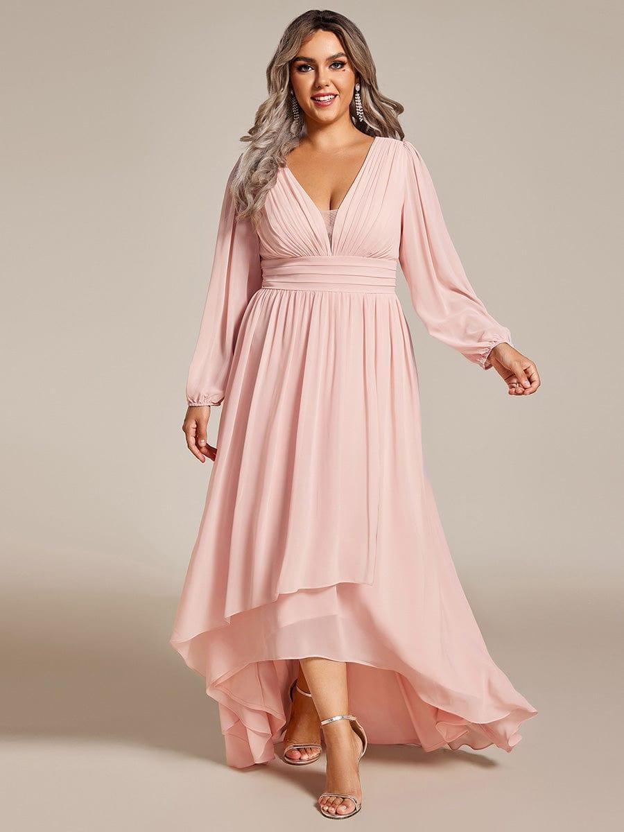 Robe d'invit¨¦ de mariage trap¨¨ze en mousseline fluide ¨¤ encolure ronde et longueur au genou #farbe_Rosa