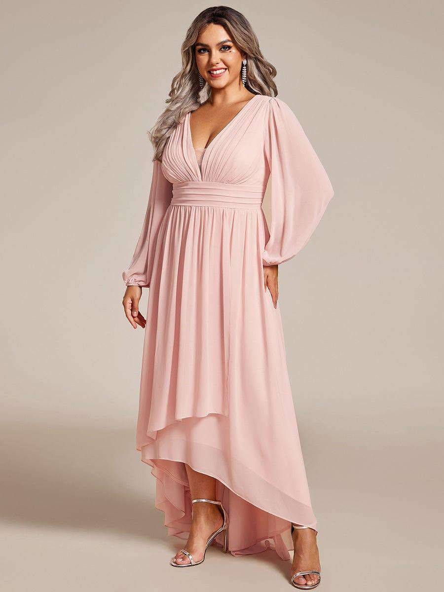 Robe d'invit¨¦ de mariage trap¨¨ze en mousseline fluide ¨¤ encolure ronde et longueur au genou #farbe_Rosa