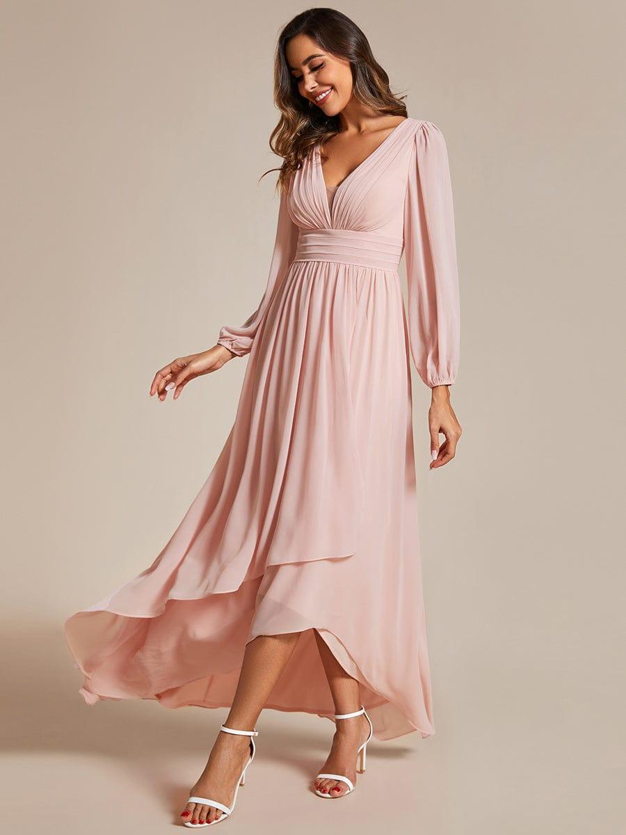 Robe d'invit¨¦ de mariage trap¨¨ze en mousseline fluide ¨¤ encolure ronde et longueur au genou #farbe_Rosa