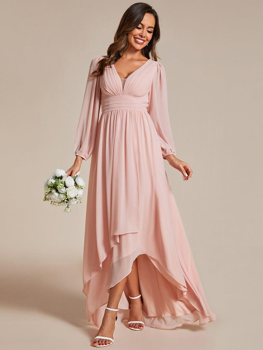 Robe d'invit¨¦ de mariage trap¨¨ze en mousseline fluide ¨¤ encolure ronde et longueur au genou #farbe_Rosa