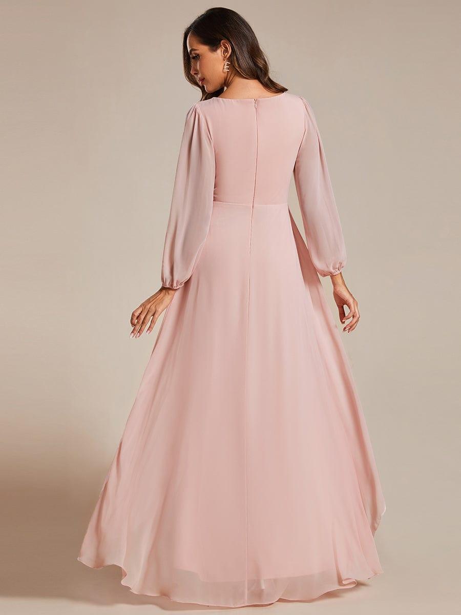 Robe d'invit¨¦ de mariage trap¨¨ze en mousseline fluide ¨¤ encolure ronde et longueur au genou #farbe_Rosa