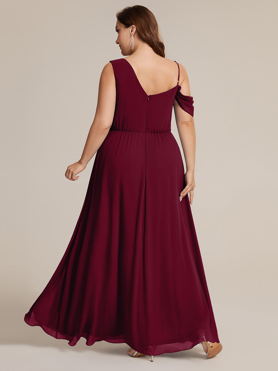 Bodenlanger Asymmetrischer A-Linien Chiffonkleid Mit Pailletten Hohem Schlitz Cowl Neck Kleid #Farbe_Burgunderrot