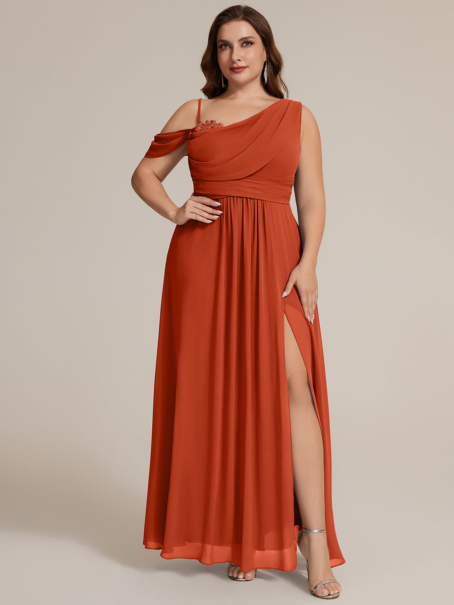 Bodenlanger Asymmetrischer A-Linien Chiffonkleid Mit Pailletten Hohem Schlitz Cowl Neck Kleid #Farbe_Gebranntes Orange