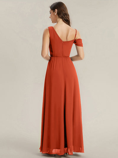 Bodenlanger Asymmetrischer A-Linien Chiffonkleid Mit Pailletten Hohem Schlitz Cowl Neck Kleid #Farbe_Gebranntes Orange