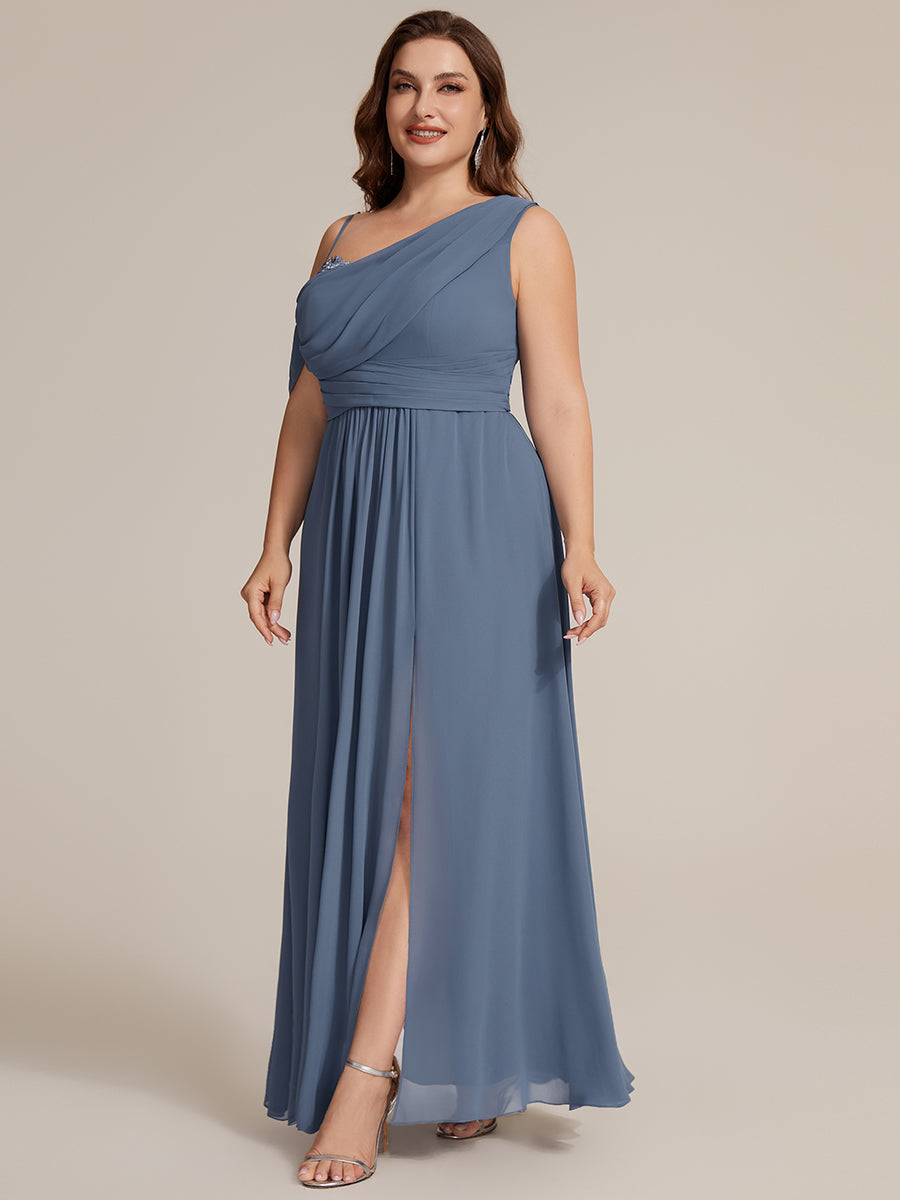 Bodenlanger Asymmetrischer A-Linien Chiffonkleid Mit Pailletten Hohem Schlitz Cowl Neck Kleid #Farbe_Taubenblau