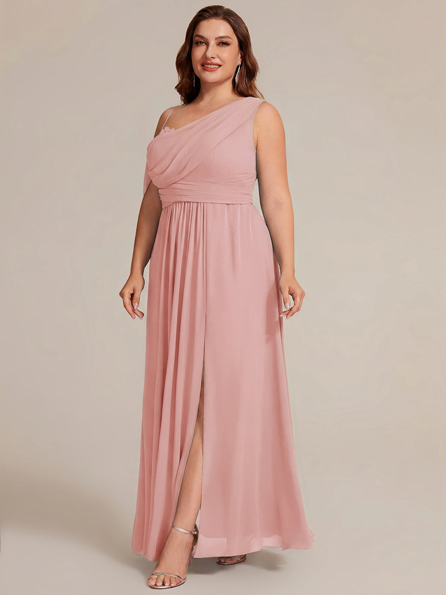 Bodenlanger Asymmetrischer A-Linien Chiffonkleid Mit Pailletten Hohem Schlitz Cowl Neck Kleid #Farbe_Altrosa