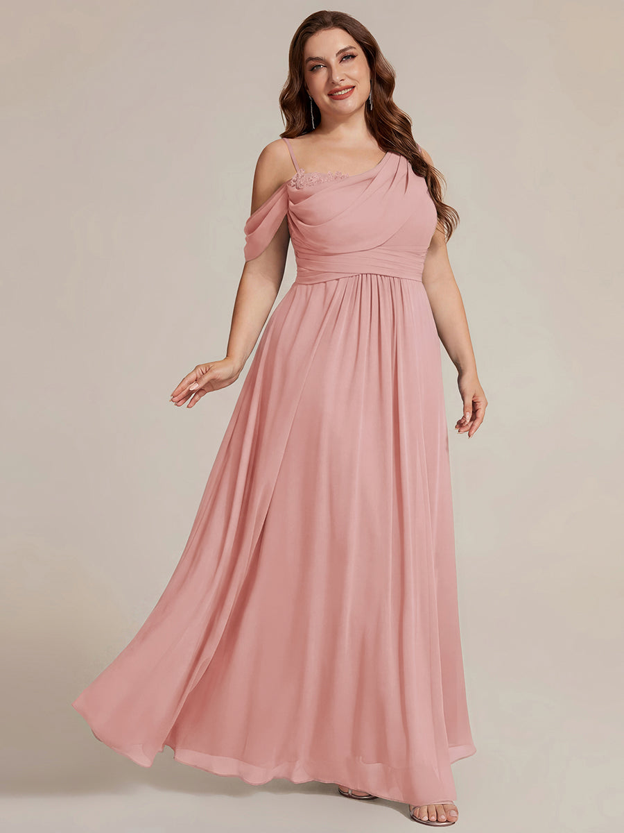 Bodenlanger Asymmetrischer A-Linien Chiffonkleid Mit Pailletten Hohem Schlitz Cowl Neck Kleid #Farbe_Altrosa