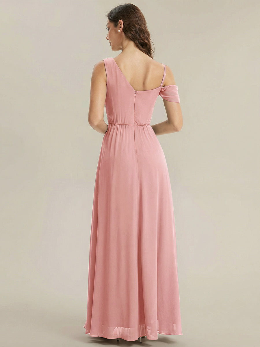 Bodenlanger Asymmetrischer A-Linien Chiffonkleid Mit Pailletten Hohem Schlitz Cowl Neck Kleid #Farbe_Altrosa