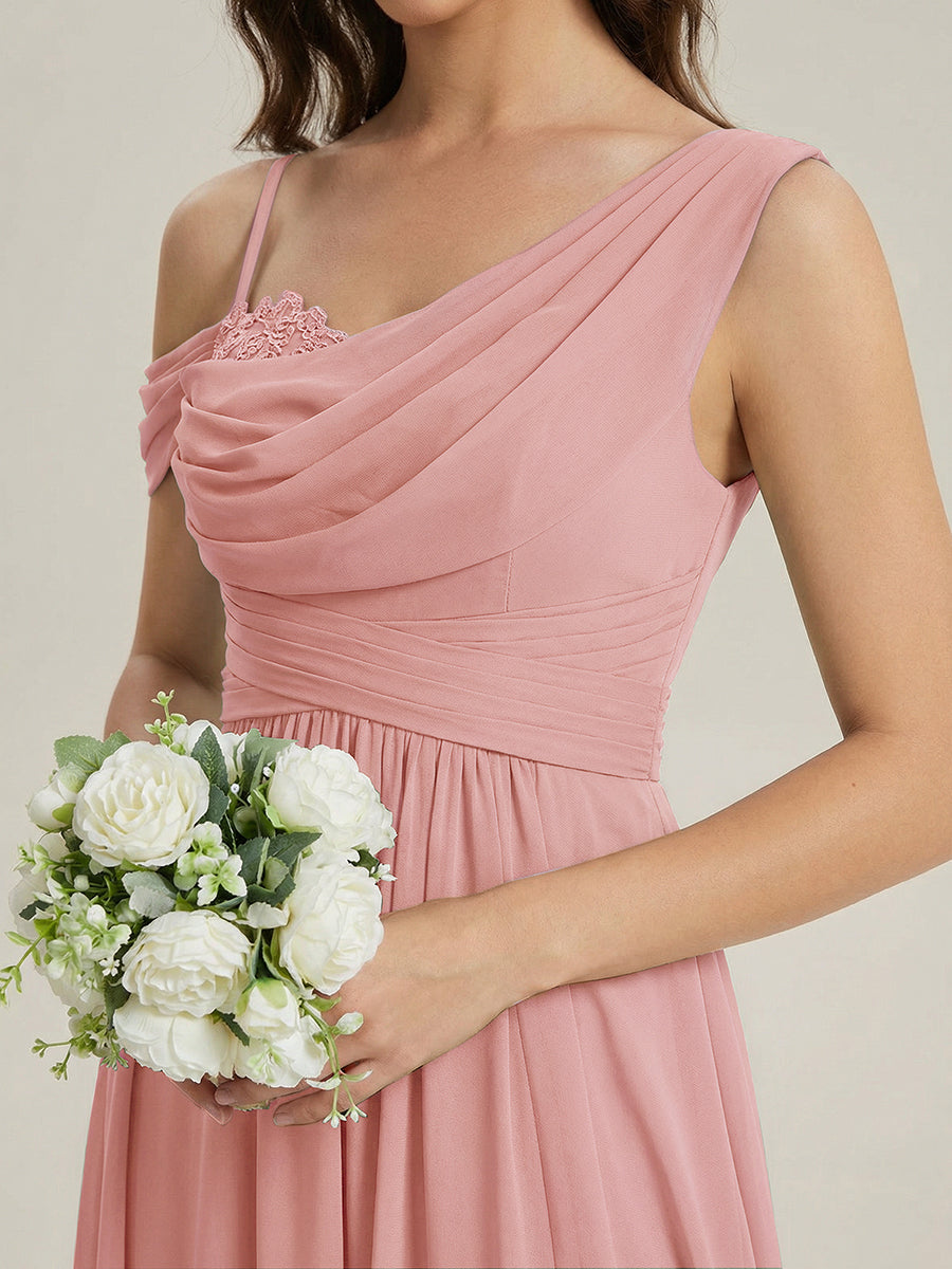 Bodenlanger Asymmetrischer A-Linien Chiffonkleid Mit Pailletten Hohem Schlitz Cowl Neck Kleid #Farbe_Altrosa