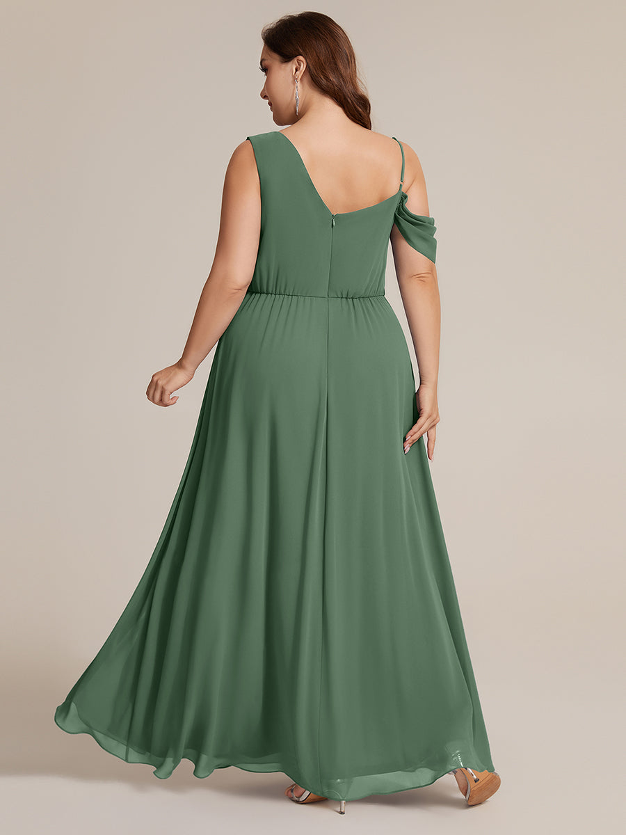 Bodenlanger Asymmetrischer A-Linien Chiffonkleid Mit Pailletten Hohem Schlitz Cowl Neck Kleid #Farbe_Eukalyptus