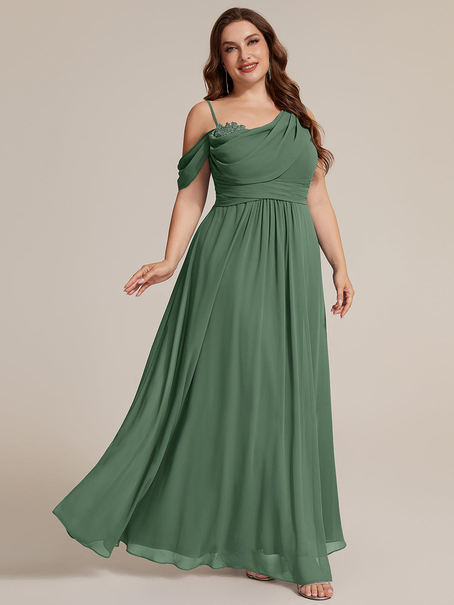 Bodenlanger Asymmetrischer A-Linien Chiffonkleid Mit Pailletten Hohem Schlitz Cowl Neck Kleid #Farbe_Eukalyptus